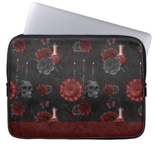 Zodiac Magic Crimson Henna Red Gothic Skull Rose Laptop Sleeve