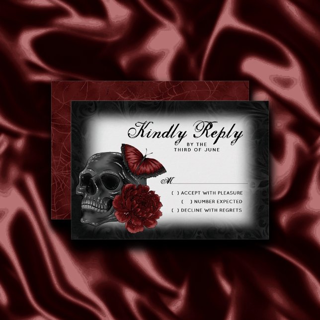 Zodiac Magic Crimson | Henna Red Gothic Skull Rose RSVP Card (Creator Uploaded)
