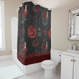 Zodiac Magic Crimson   Henna Red Gothic Skull Rose Shower Curtain