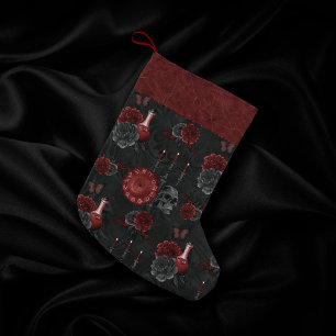 Zodiac Magic Crimson   Henna Red Gothic Skull Rose Small Christmas Stocking