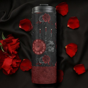 Zodiac Magic Crimson   Henna Red Gothic Skull Rose Thermal Tumbler