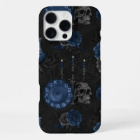 Zodiac Magic | Dark Navy Blue Gothic Skull Roses