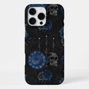Zodiac Magic Dark Navy Blue Gothic Skull Roses iPhone 16 Pro Max Case