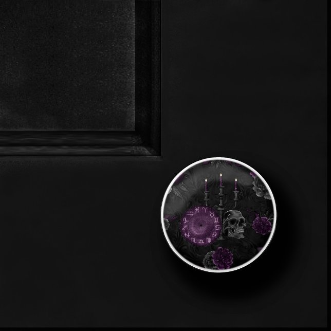 Zodiac Magic | Dark Purple Plum Gothic Skull Roses Ceramic Knob (Creator Uploaded)