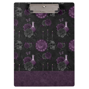 Zodiac Magic Dark Purple Plum Gothic Skull Roses Clipboard