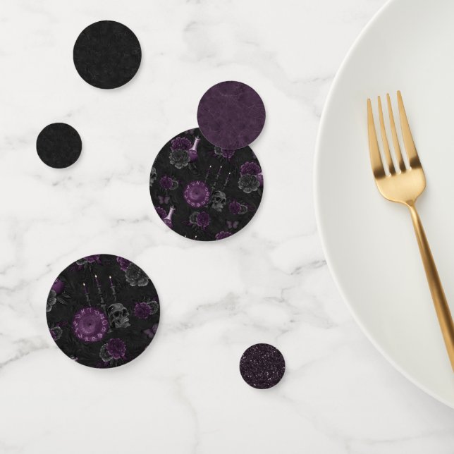 Zodiac Magic | Dark Purple Plum Gothic Skull Roses Confetti (Group)