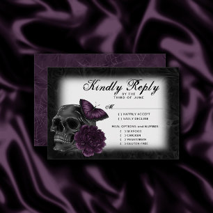Zodiac Magic   Dark Purple Plum Gothic Skull Roses RSVP Card