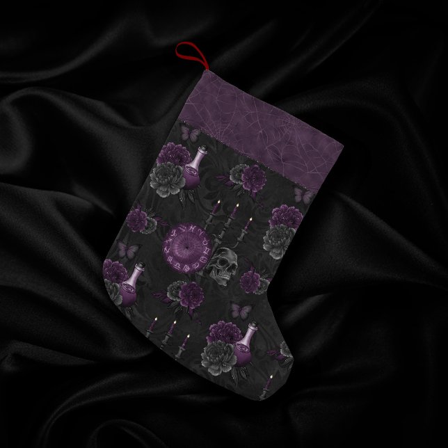 Zodiac Magic | Dark Purple Plum Gothic Skull Roses Small Christmas Stocking (Creator Uploaded)