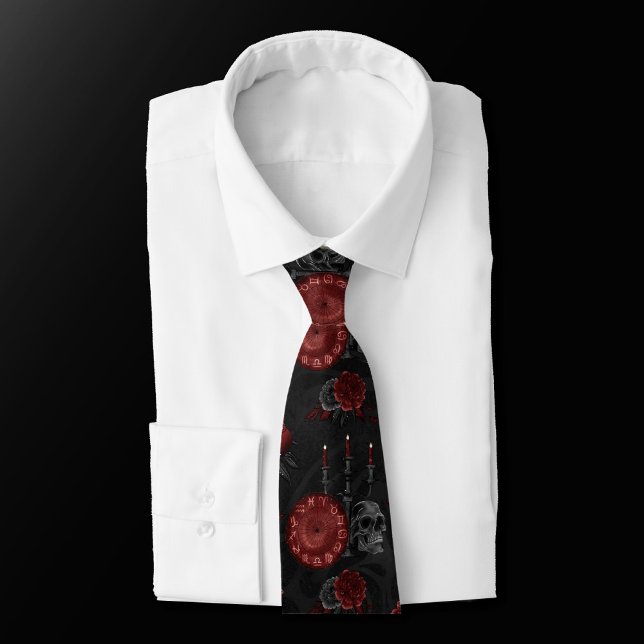 Zodiac Magic | Henna Red Gothic Skull Roses Potion Tie (Creator Uploaded)