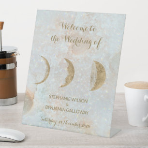 Zodiac Moon Celestial Gold Elegant Flat Wedding Pedestal Sign