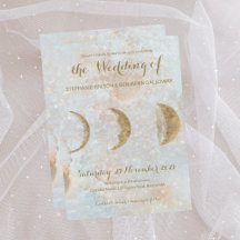 Zodiac Moon Celestial Ice Blue Gold Flat Card