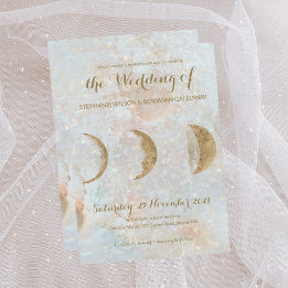 Zodiac Moon Celestial Ice Blue Gold Flat Card