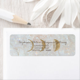 Zodiac Moon Ice Blue Celestial Gold Return Address