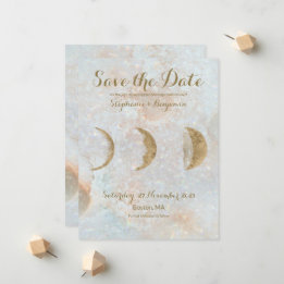 Zodiac Moon Ice Blue Celestial Gold Save the Date  Announcement