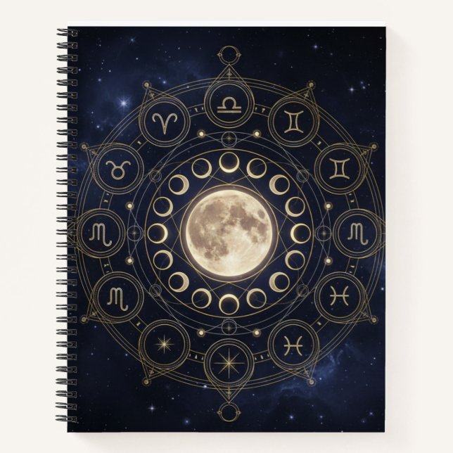 Zodiac & Moon Phase Celestial Journal (Front)