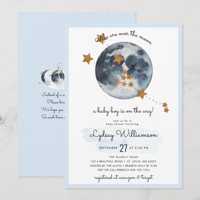 Zodiac Over The Moon Baby Shower Invitation (Front/Back)