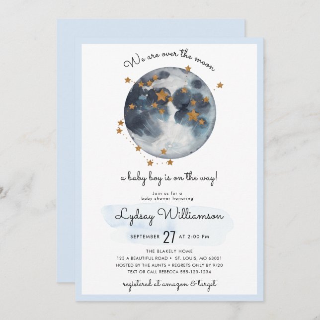 Zodiac Over The Moon Baby Shower Invitation (Front/Back)