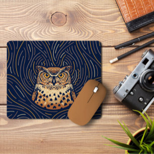 Zodiac Owl Portrait   Hand-drawn Owl Mousepad 