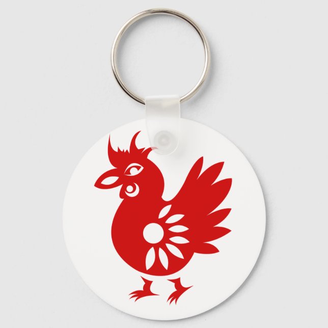 ZODIAC PAPERCUT ROOSTER ILLUSTRATION KEY RING (Front)