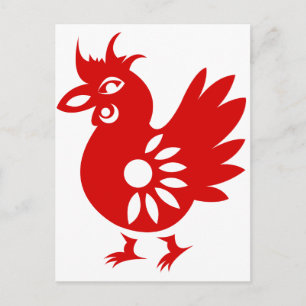 ZODIAC PAPERCUT ROOSTER ILLUSTRATION POSTCARD