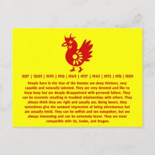 ZODIAC PAPERCUT ROOSTER ILLUSTRATION POSTCARD