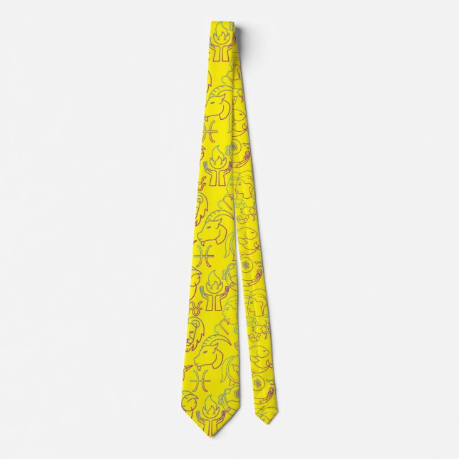 Zodiac Pattern. Luminous x4.b B Yellow BG Tie (Front)