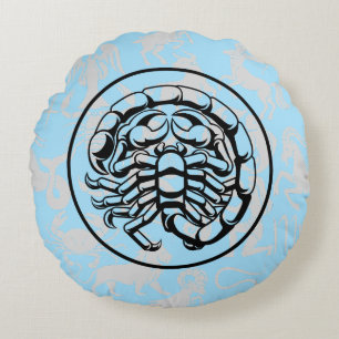 Zodiac Pattern Z02 - Scorpio.w L Blue BG Round Cushion