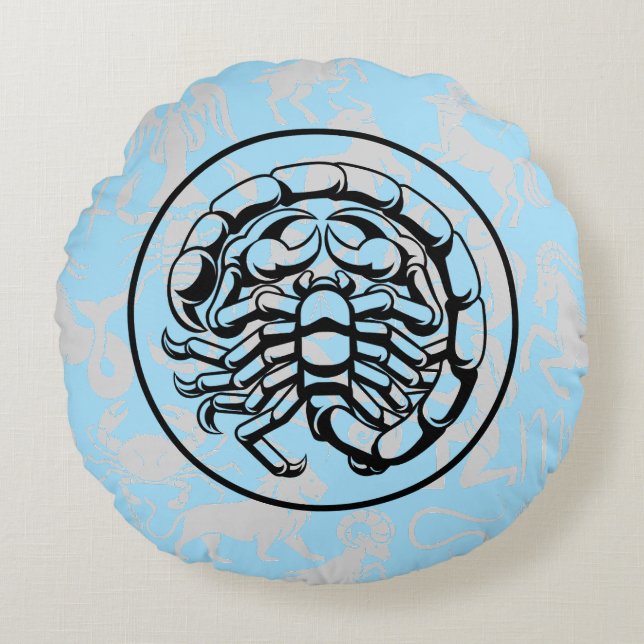Zodiac Pattern Z02 - Scorpio.w L Blue BG Round Cushion (Front)