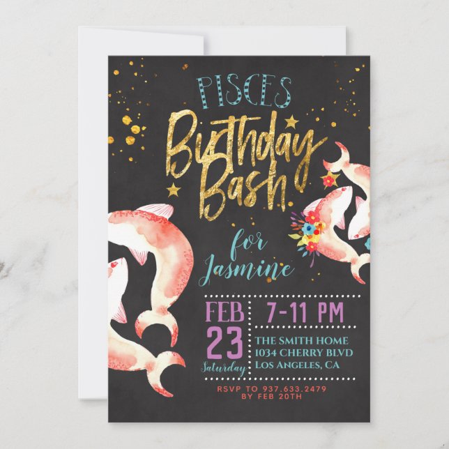 Zodiac Pisces Birthday Invitation (Front)