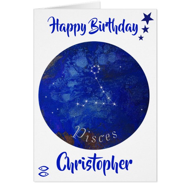 Zodiac Pisces Card, Horoscope Birthday Card (Front)