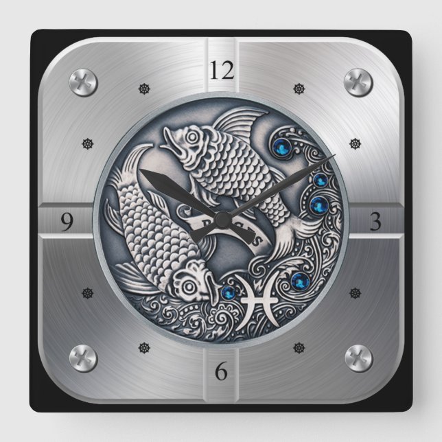 Zodiac ~ Pisces ~ Celestial ~ Western Astrology ~  Square Wall Clock (Front)