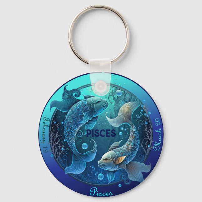 Zodiac Pisces Customise NAME, DATE Key Ring (Front)