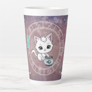 Zodiac Pisces Cute Cat Wheel Planet Astrology Latte Mug