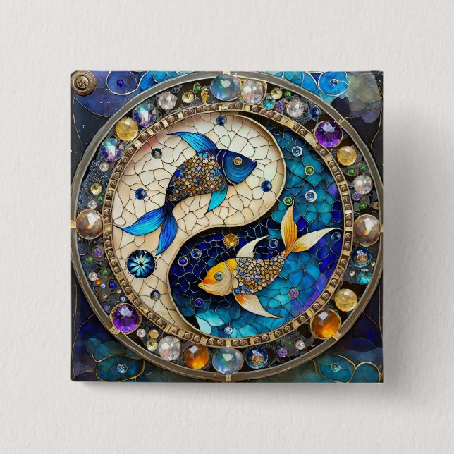 Zodiac - Pisces Fish Yin and Yang 15 Cm Square Badge (Front)