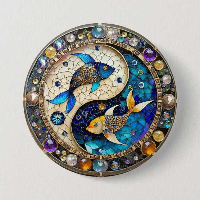 Zodiac - Pisces Fish Yin and Yang 7.5 Cm Round Badge (Front)