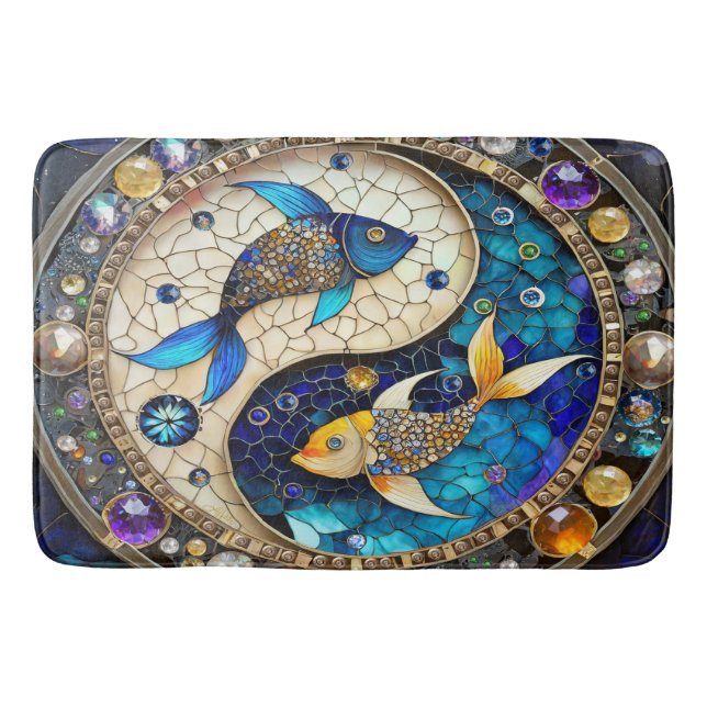 Zodiac - Pisces Fish Yin and Yang Bath Mat (Front)