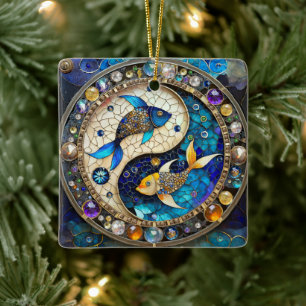 Zodiac - Pisces Fish Yin and Yang Ceramic Ornament