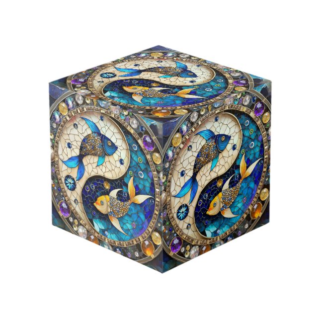 Zodiac - Pisces Fish Yin and Yang Cube (Front Angled)