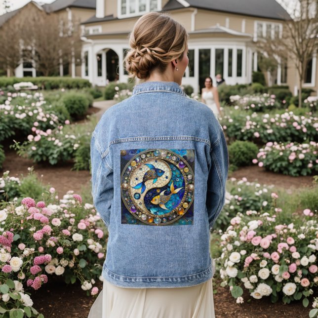 Zodiac - Pisces Fish Yin and Yang Denim Jacket (Wedding Back)