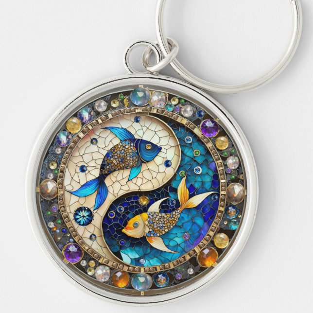 Zodiac - Pisces Fish Yin and Yang Key Ring (Front)