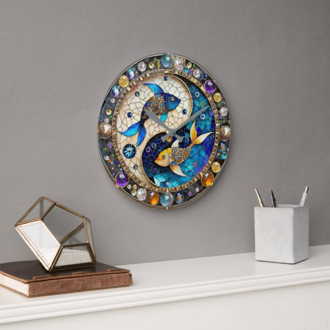Zodiac - Pisces Fish Yin and Yang Large Clock (Office)