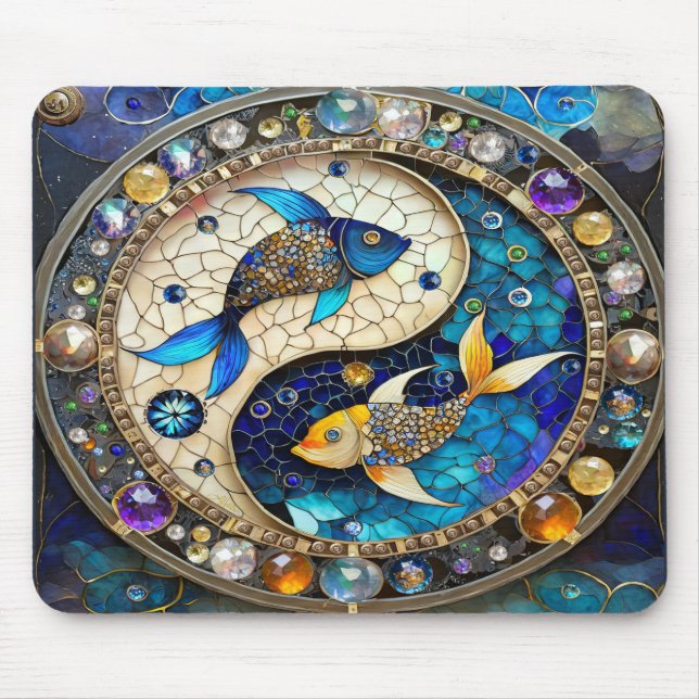Zodiac - Pisces Fish Yin and Yang Mouse Mat (Front)