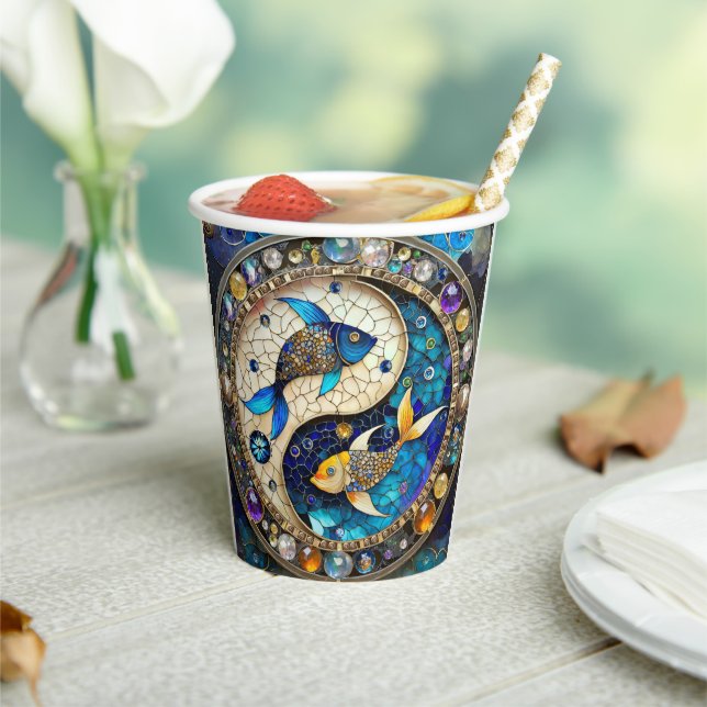 Zodiac - Pisces Fish Yin and Yang Paper Cups (Insitu)