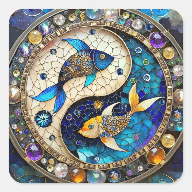 Zodiac - Pisces Fish Yin and Yang Square Sticker (Front)