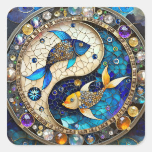 Zodiac - Pisces Fish Yin and Yang Square Sticker
