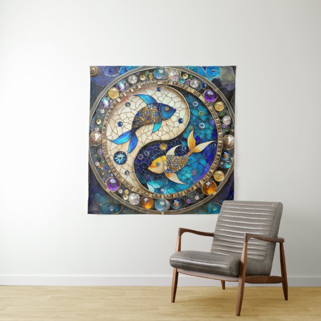 Zodiac - Pisces Fish Yin and Yang Tapestry (In Situ)