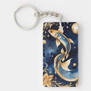zodiac pisces watercolor design key ring