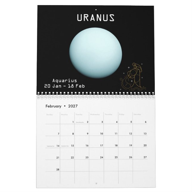 Zodiac Planets Glitter Star Signs 12-month 2021 Calendar (Feb 2027)