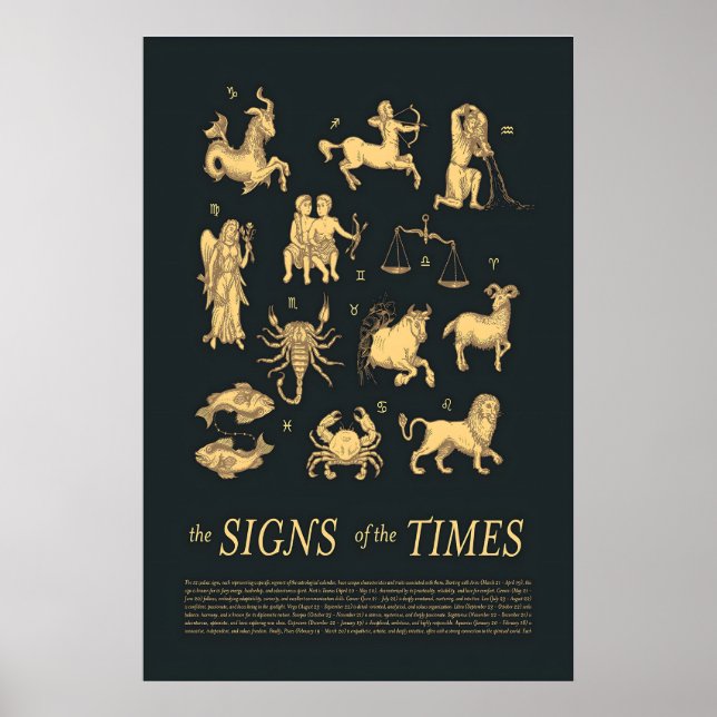 Zodiac Print Gold Astrological Symbols, Celestial (Front)