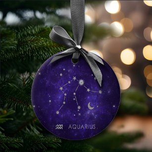 Zodiac Purple Aquarius   Astrology Horoscope Ceramic Tree Decoration